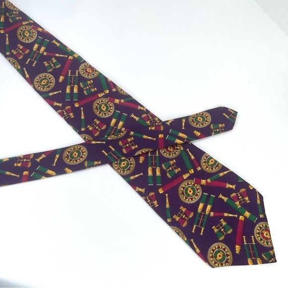 Tommy Hilfiger Tie Binoculars Print Purple Gold - Picture 1 of 7
